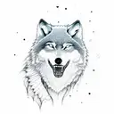 A wolf howling at the moon in a dotwork style tattoo design idea
