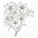 Daisy, carnation, daffodil, lily of the valley, poppy, morning glory tattoo design idea