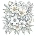 Daisy, carnation, daffodil, lily of the valley, poppy, morning glory bouquet  tattoo design idea