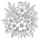 Daisy, carnation, daffodil, lily of the valley, poppy, morning glory bouquet  tattoo design idea