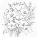 Daisy, carnation, daffodil, lily of the valley, poppy, morning glory drawing  tattoo design idea