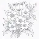Daisy, carnation, daffodil, lily of the valley, poppy, morning glory drawing  tattoo design idea