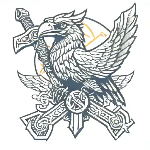 odin ravens thors hammer crossed tattoo design idea