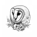 barn owl with larkspur flower tattoo design idea