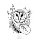 barn owl with larkspur flower tattoo design idea