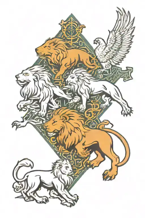 lions, bird, Irish, cross tattoo tattoo design idea