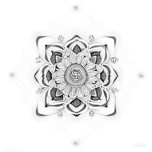 Mandala design inspired by traditional Portuguese art, using dotwork technique tattoo design idea