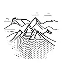 A minimalist outline of the Colorado mountains with the Denver city skyline in the background and a colorado flag in top tattoo design idea