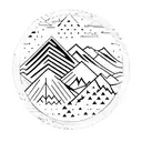 A minimalist outline of the Colorado mountains with the Denver city skyline in the background and a colorado flag in top tattoo design idea