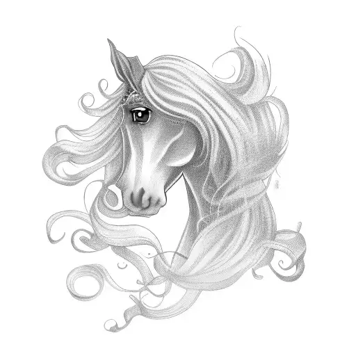 Curly-haired girl riding a majestic horse tattoo design idea