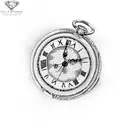 Broken pocket watch with the watch hands slightly after 7, surrounded with sunflowers and roses, a crescent moon  tattoo design idea