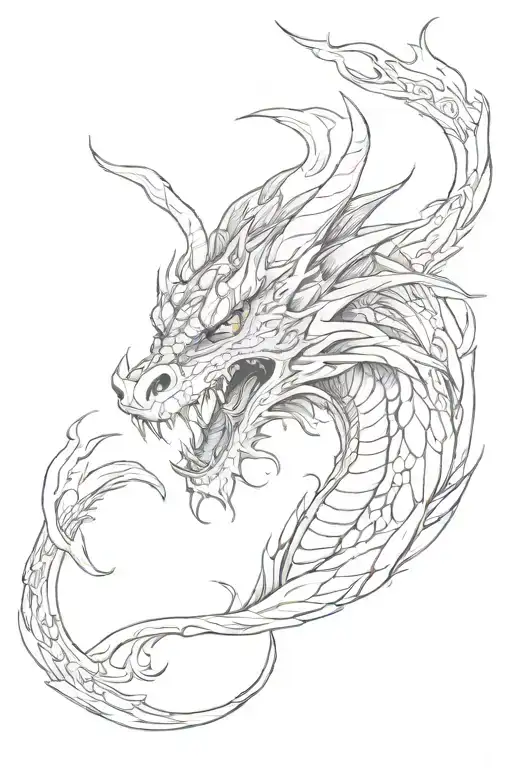 Western Dragon breathing fire tattoo design idea