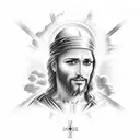 Jesus in the clouds with a glowing cross with the verse 2 Chronicals 15:7 behind him. tattoo design idea