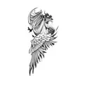 a horse with wings and shadows with red  flowers tattoo design idea