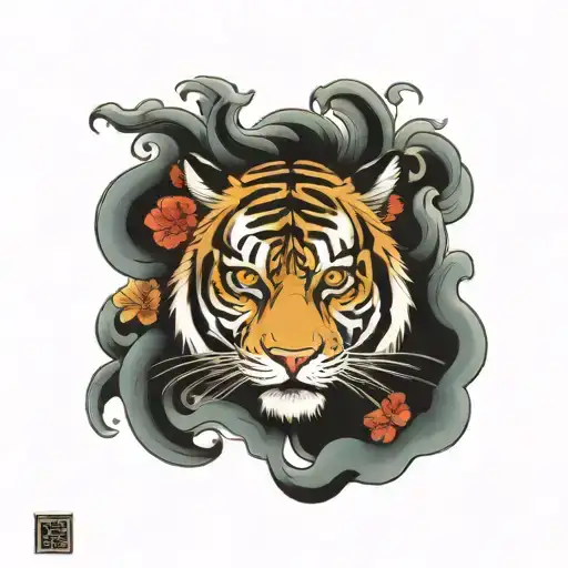  tiger and dragon face center chest tattoo tattoo design idea