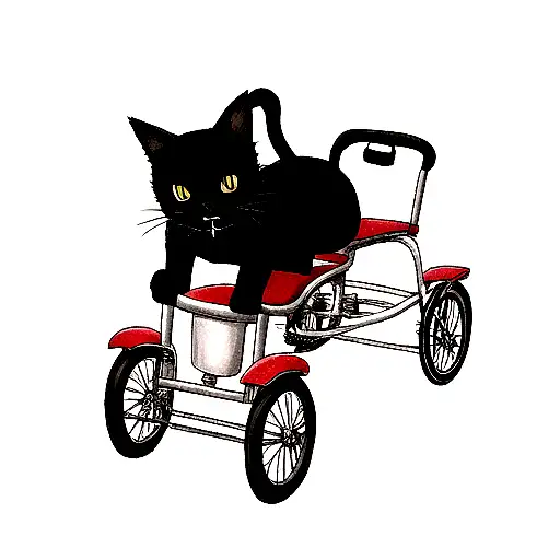 Black cat on a tricycle tattoo design idea