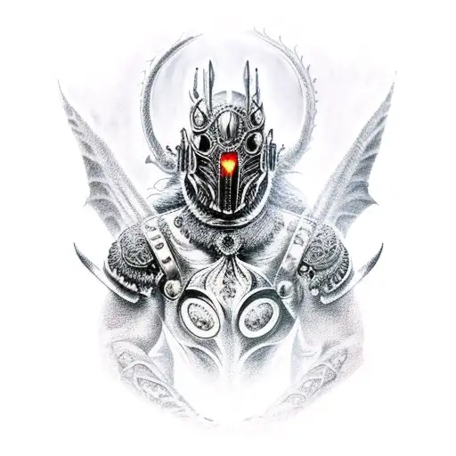 Caballero humano con armadura de lobo y espada de dragon tattoo design idea