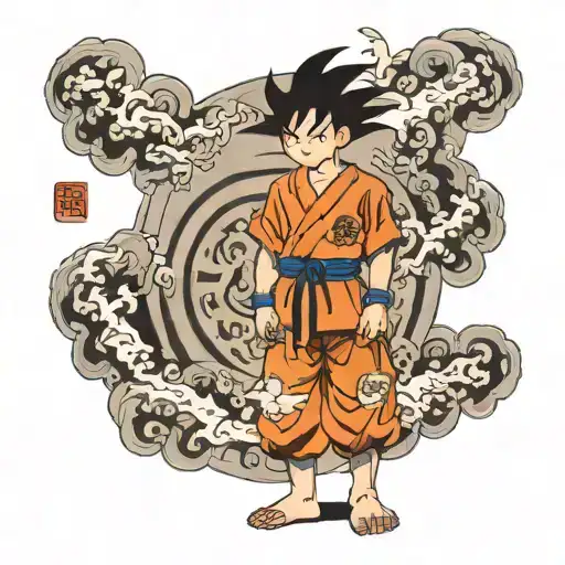 kid goku standing in front tattoo design idea