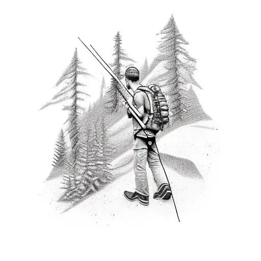 A minimalist sketch of a hiker conquering a challenging trail tattoo design idea