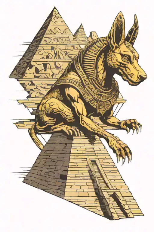 death eater anubis on pyramid background tattoo design idea