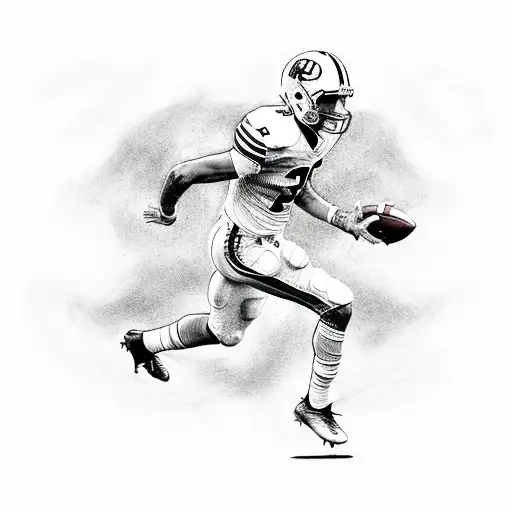 A dynamic composition of a football player breaking through barriers, with the phrase 'With God All Things Are Possible' written in bold letters tattoo design idea