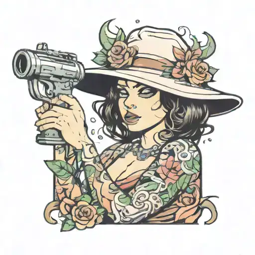 Hulu girl shotgunning drink tattoo design idea