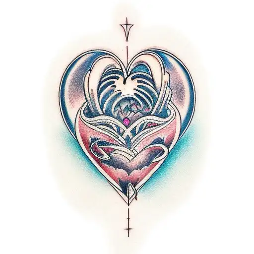 anatomic heart down part with waves  tattoo design idea