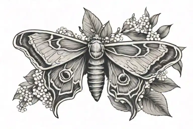 atlas moth with lily of the valley on the wings tattoo design idea