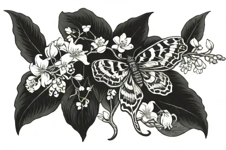 atlas moth with lily of the valley on the wings tattoo design idea