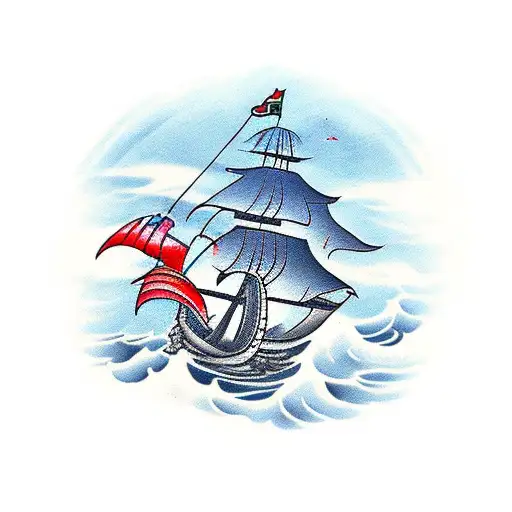 mongolian pirate ship rough sea tattoo design idea