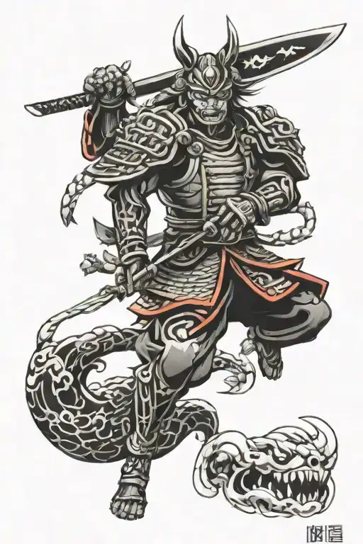 futuristic demon samurai warrior   tattoo design idea