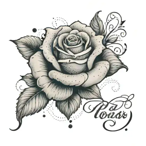 An intricate design combining roses and elegant cursive lettering tattoo design idea