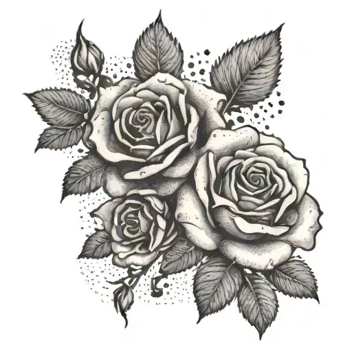 A dotwork pattern incorporating roses and Julietta in a unique and artistic way tattoo design idea