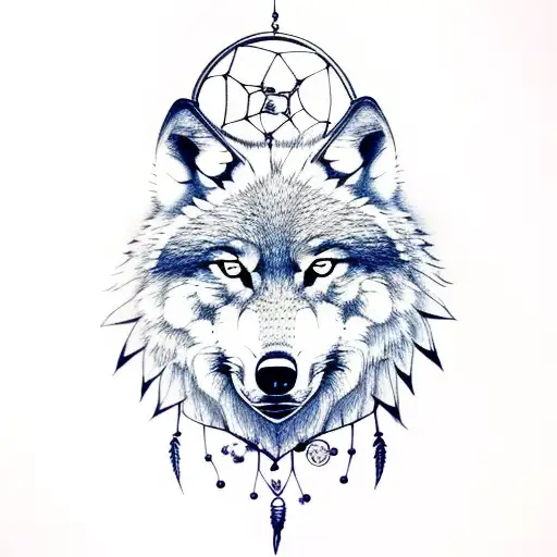 wolf in dreamcatcher tattoo design idea