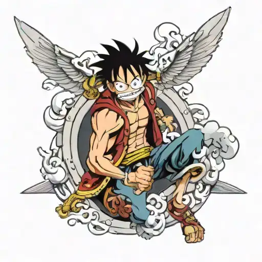 one peice Luffy all gear integrated tattoo design idea