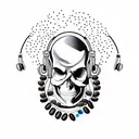 A minimalist tattoo of a skull wearing headphones with coffee beans as eyes tattoo design idea