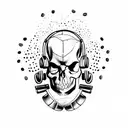 A minimalist tattoo of a skull wearing headphones with coffee beans as eyes tattoo design idea