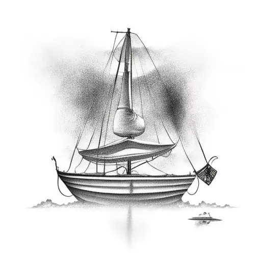 boat burning tattoo design idea