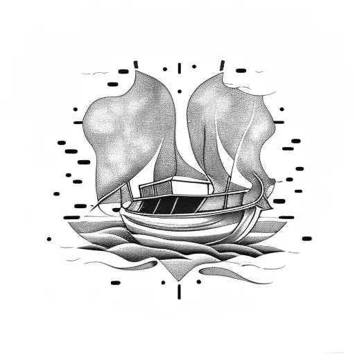 boat burning tattoo design idea