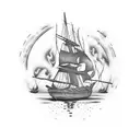 boat burning tattoo design idea
