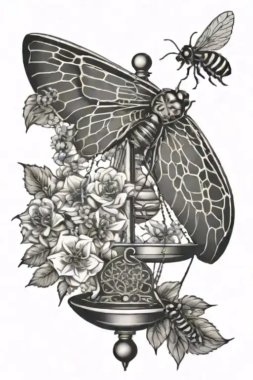 Tattoo: Libra with bee and honeycomb pattern background  tattoo design idea