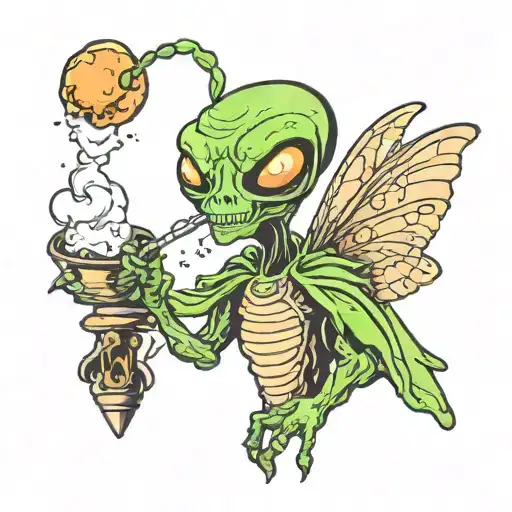 better fly alien smoking tattoo design idea