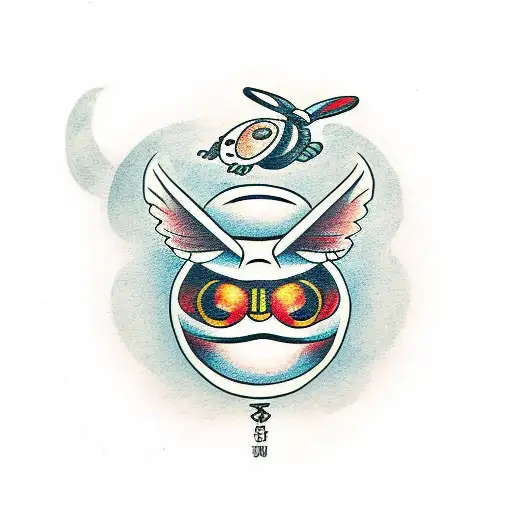moth with daruma in body tattoo design idea