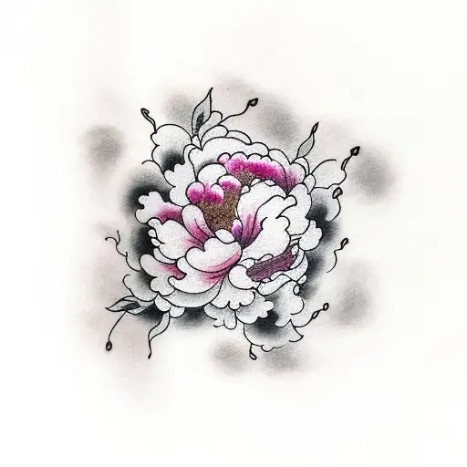 black Japanese clouds with peony  tattoo design idea