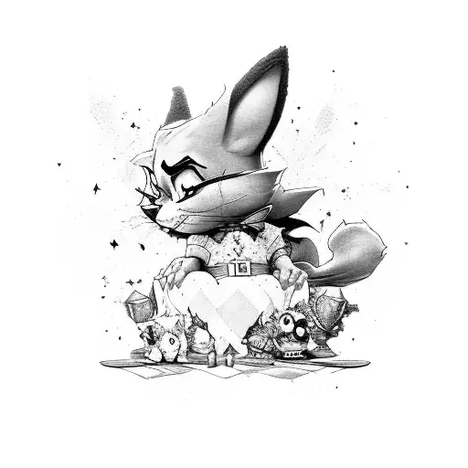 Albator Alice wonderland Animaniacs Batman, joker & harley quin Bowser Buzz l’eclair Captain crochet Chien et chat Chun  tattoo design idea