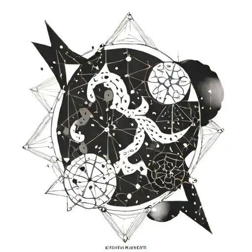 A celestial constellation of Gemini intertwined with intricate geometric patterns tattoo design idea