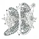 A pair of twin footprints with intricate constellation patterns representing Gemini tattoo design idea