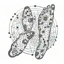 A pair of twin footprints with intricate constellation patterns representing Gemini tattoo design idea