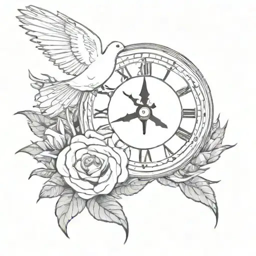 Memorial clock dove roses cancer awareness symbol intertwined tattoo design idea