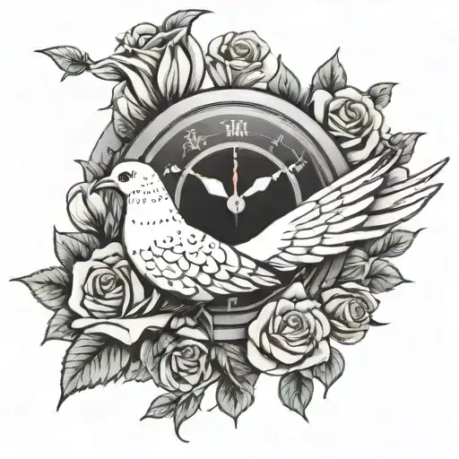 Memorial clock dove roses cancer awareness symbol intertwined tattoo design idea